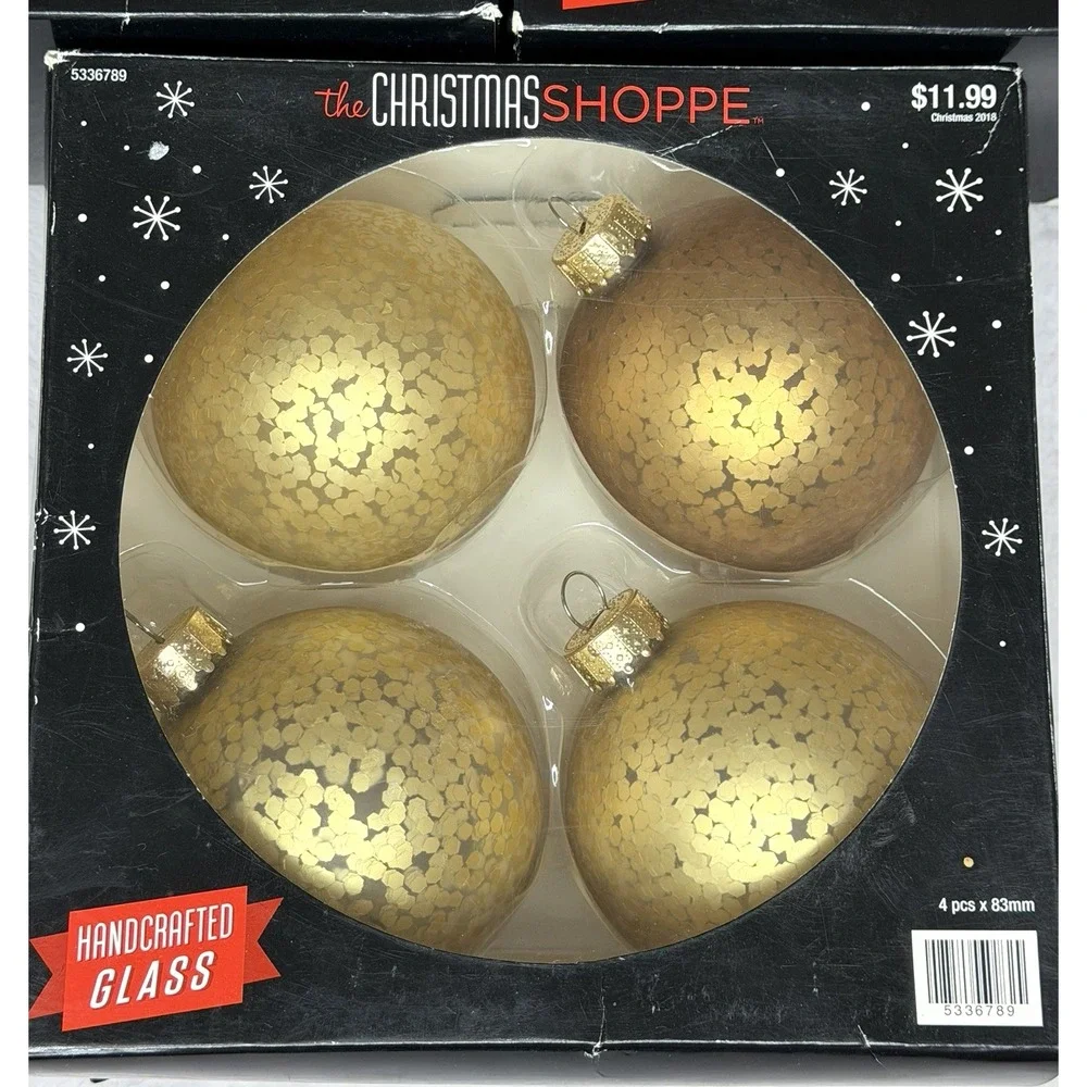 12 The Christmas Shoppe Glass Ornaments 2011 Metallic Gold 3 Boxes Lot EUC